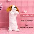 Cute labrador puppy plush pencil case for kids in beige and white fluffy fabric - Labrador
