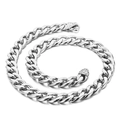 Polished silver stainless steel Cuban link chain with detailed floral engraved clasp - Silver Necklace