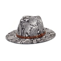 Detail of snake print fedora hat featuring brown leather band and gold metal buckle - M (56-58cm) / White