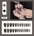 Detail view of almond shaped matte press-on nails with heart graffiti in grey and black - Dark Grey Matte Heart Line Style (R140)