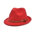 Classic red vintage fedora wool hat for men with a brown belt and gold rivets buckle - M (56-58cm) / Red