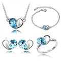 Set gioielli argento con cristalli cuore blu inclusi collana, bracciale, orecchini e anello - Set da 4 pezzi / Acqua