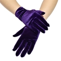 Elegant deep purple velvet short gloves for women with elastic warm winter texture - One Size / Purple