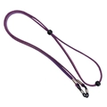 Detalle del cordón para gafas en ante púrpura con cuentas ajustables y gomas de sujeción - Morado