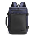 Versatile navy blue business travel backpack with black leather accents and reinforced straps - Dark Blue