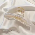 Large amber acrylic hair claw clip with elegant pearls and gold spring 11.5cm - Large Thin Long (11cm)