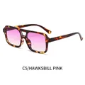 Fashionable tortoise shell square sunglasses with gradient pink lenses and double bridge - Tortoiseshell Frame Gradient Pink Lens