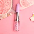Lipstick-shaped rollerball pen with purple cap and sparkling glitter-filled transparent barrel - Purple Quicksand Pen