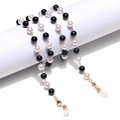 Handgemaakte 8mm zwart-witte parel brillenketting met gouddraad en karabijnsluiting - Zwart en Wit (GL1150)