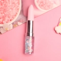 Penna gel a forma di rossetto con tappo rosa e decorazioni floreali glitter - Penna a sabbie mobili rosa chiaro