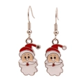 Detailed view of red and white enamel Santa Claus earrings with metal hooks and springs - Santa with Green Glitter Ball