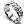 Polished titanium steel ring with double-row cubic zirconia inlay on white background - US 6 / Silver
