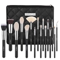 Set dettagliato di pennelli professionali per il trucco con pochette in pelle trapuntata - Set da 16 pezzi con borsa