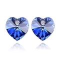 Deep royal blue heart-shaped crystal stud earrings with a clear micro-diamond accent - Sapphire Blue