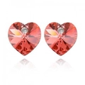 Sweet pink crystal heart stud earrings with sparkling zircon accent for women - Lotus Red