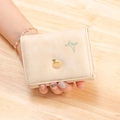 Mini portafoglio beige carino con ricamo foglia e ciondolo a sorriso in metallo - Stile Corto / Giallo