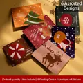 Set of 6 cute cartoon Christmas cards with envelopes and stickers in festive tree design - HK022 Happy Christmas