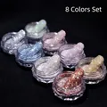 8-color nail glitter powder set in silver green pink purple and gold in jars - 8 Color Set
