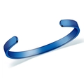 Detail of matte blue titanium C-shaped open cuff bracelet with a smooth frosted finish - Blue (Plain)