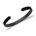 Matte black stainless steel C-shaped cuff bracelet with brushed finish and engraving - Black (Plain)