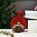 Festive red felt Christmas gift bag featuring a 3D gnome with a brown faux fur beard - P3-16 Round Handbag Red