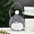 Grey felt Christmas gnome gift bag with white faux fur beard and long handle - P3-17 Round Handbag Grey