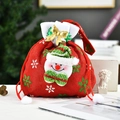 Christmas snowman drawstring gift bag in red linen with green snowflake patterns - P3-10 Snowflake Handbag Red Snowman (20*23cm)