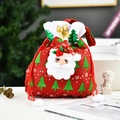 Christmas drawstring gift bag featuring a 3D Santa Claus applique and snowflake pattern - P3-8 Snowflake Handbag Red Cloth Santa (20*23cm)