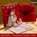3D-Weihnachtskartenset mit Schneemann-Motiv, rotem Umschlag und goldenem Siegelsticker - Typ A - HK011 Weihnachtsfeier-Kartenset