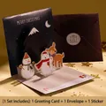 3D Pop-up Weihnachtskarte Set mit blauem Sternenhimmel und niedlichen Tier-Motiven - Typ D - HK011 Weihnachtsfeier-Kartenset