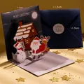 Coffret carte de Noël 3D avec motifs Père Noël et renne, enveloppe bleue et sticker - Type E - HK011 Coffret de Cartes Fête de Noël