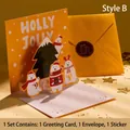 3D-Weihnachtskarte mit Eisbär und gelbem Umschlag für festliche Weihnachtsgrüße - Typ B - HK011 Weihnachtsfeier-Kartenset