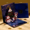 3D Pop-up Weihnachtskarte Set in Dunkelblau mit Schneemann und Merry Christmas - Typ C - HK011 Weihnachtsfeier-Kartenset