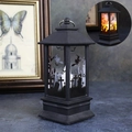 Black Halloween decorative lantern with witch and bat silhouettes and LED orange light - Small Castle Lantern