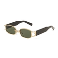 Vintage narrow rectangular sunglasses featuring gold chain bridge and thick black temples - Gold Frame Dark Green Lenses