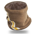 Winter knitted neck warmer in brown wave pattern with thick faux fox fur lining - Khaki