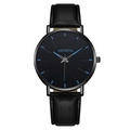 Fashion Geneva quartz watch for men featuring black leather strap and blue markers - Black Band Blue Needle