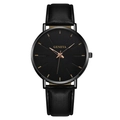 Montre à quartz Geneva minimaliste noire avec bracelet en cuir et aiguilles or rose - Aiguilles Or Rose Bracelet Noir
