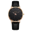 Minimalist black dial Geneva quartz watch with rose gold case and black leather strap - Gold Hands Black Dial Black Strap