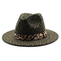 Olive green leopard print fedora hat with a textured wool finish and decorative band - Army Green