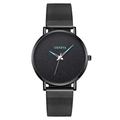 Minimalist black Geneva men's watch with blue hands and stainless steel mesh strap - Black Band Blue Needle
