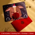 3D Reindeer Christmas card set with red honeycomb nose, envelope and gold gift seal - Yellow Reindeer Style (Style E)