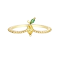 Gold beaded ring with marquise yellow stone and green leaf accent in studio lighting - US 7 / Yellow Lemon (JZ00003)