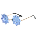 Lunettes de soleil de fête flocon de neige bleu sans monture avec cadre en métal doré - Monture Dorée Miroir Bleu