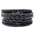 Set di bracciali in pelle nera fatti a mano con ciondolo a timone e perline nere - Set da 4 Pezzi - Stile Timone