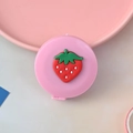 Pink mini retractable measuring tape with a 3D red strawberry design for sewing use - Strawberry