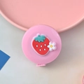 Pink Nordic retractable mini tape measure with 3D strawberry and white flower charm - Flower Strawberry