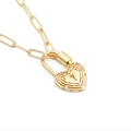 Hip-Hop Goldkette mit Büroklammer-Gliedern und einem Herz-Vorhängeschloss-Anhänger - Herzschloss / Gold