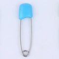 Single medium blue baby safety pin with smiley plastic head and silver metal body - Blue