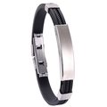 Men's black silicone bracelet with a polished engravable stainless steel plate - Black